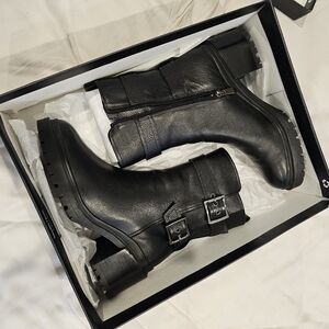 Naturalizer TRINA Black Leather Heeled Biker Boots